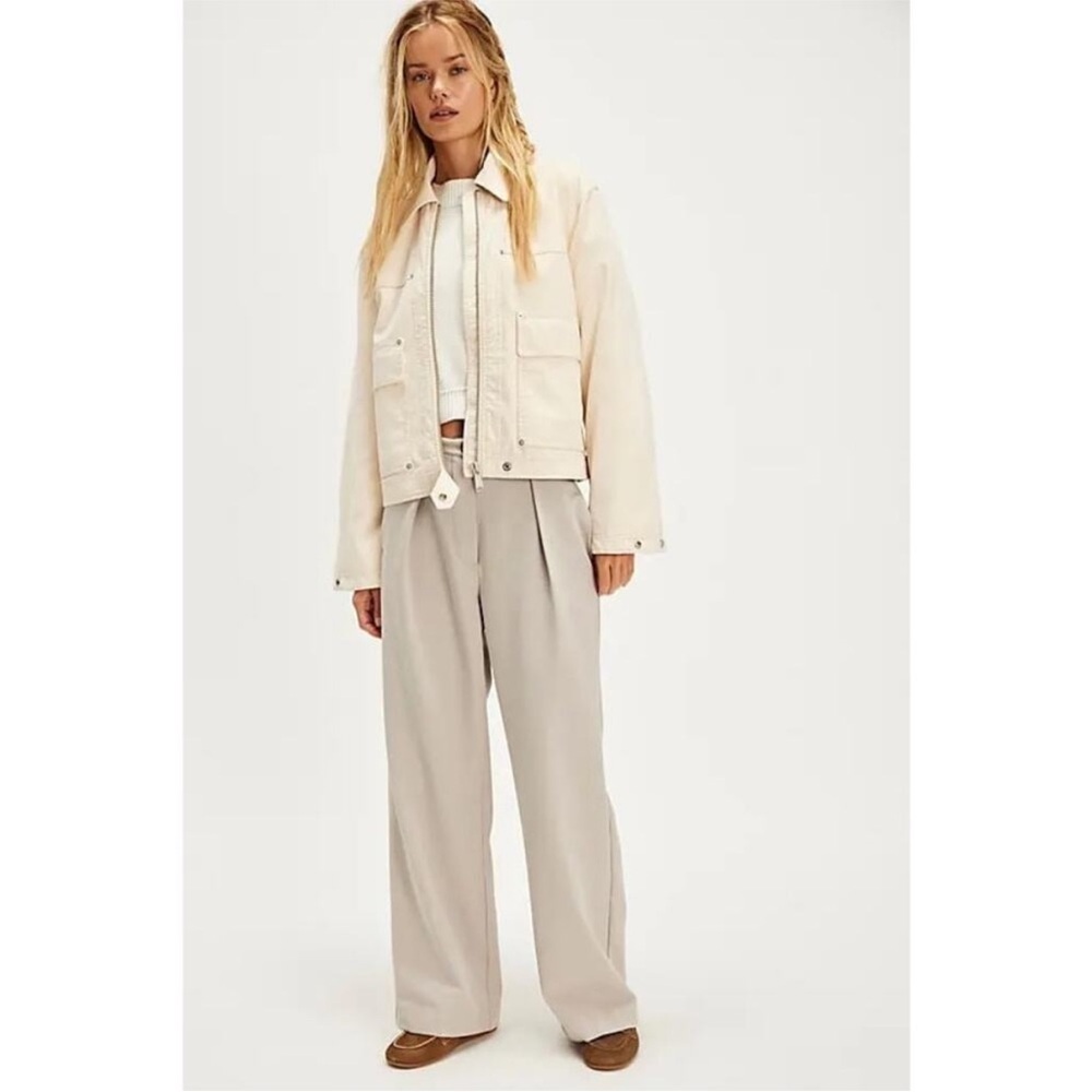 Free People Cream Jacket with Light Gray Wide Leg Pants